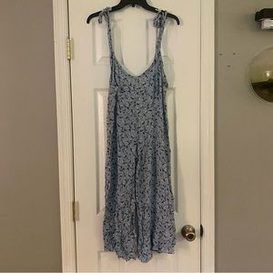 Audrey 3+1 Gauze Texture Floral Tank Top Jumpsuit Tie Overall Blue Yellow Medium